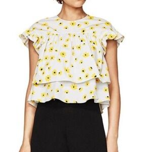 Zara Printed Sunflower Flounce Babydoll Top Crop - Large